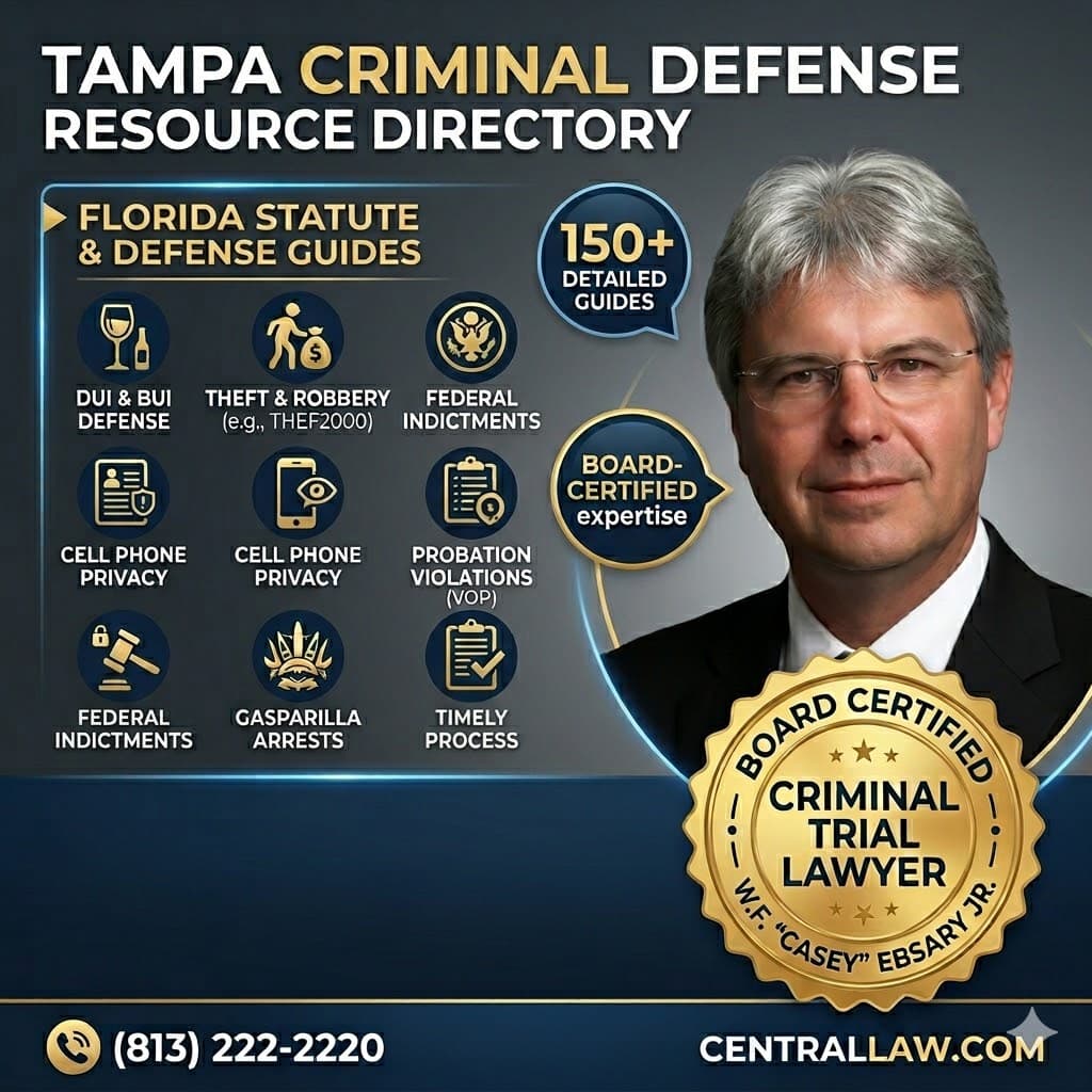 Tampa Criminal Defense Lawyer Resource Hub | Florida Law & Statute Guides Board Certified Tampa Criminal Defense Guides